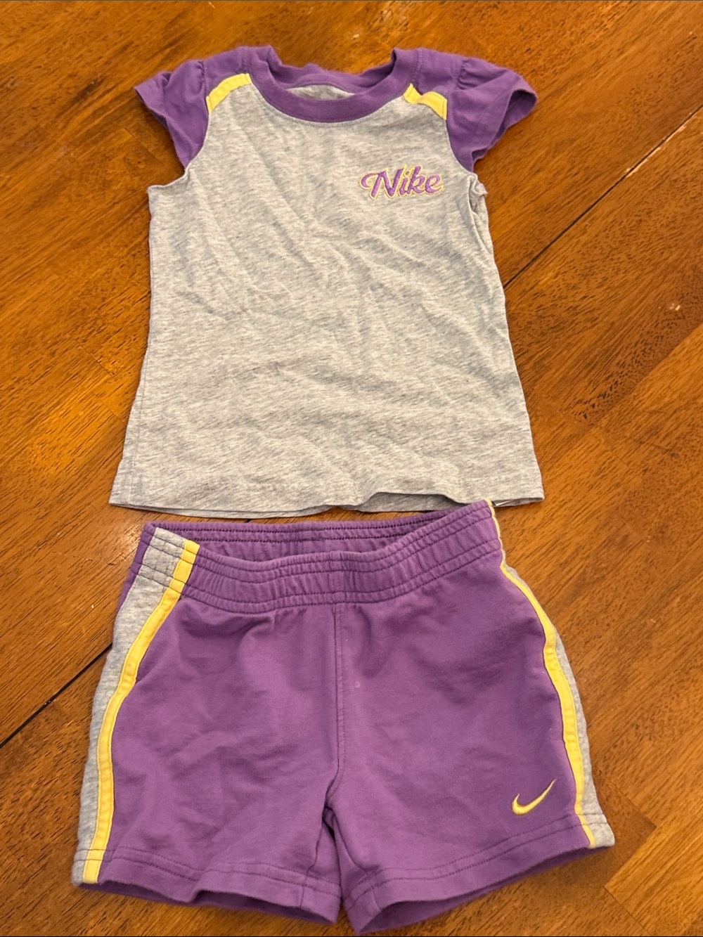Nike Girls Purple, Gray & Yellow Athletic Two-Piece Set 4T